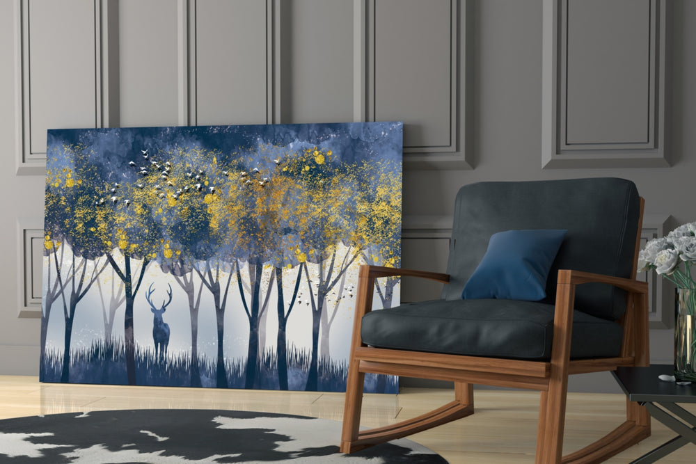 Lonely Deer glass print enhancing a bedroom with serene wonder