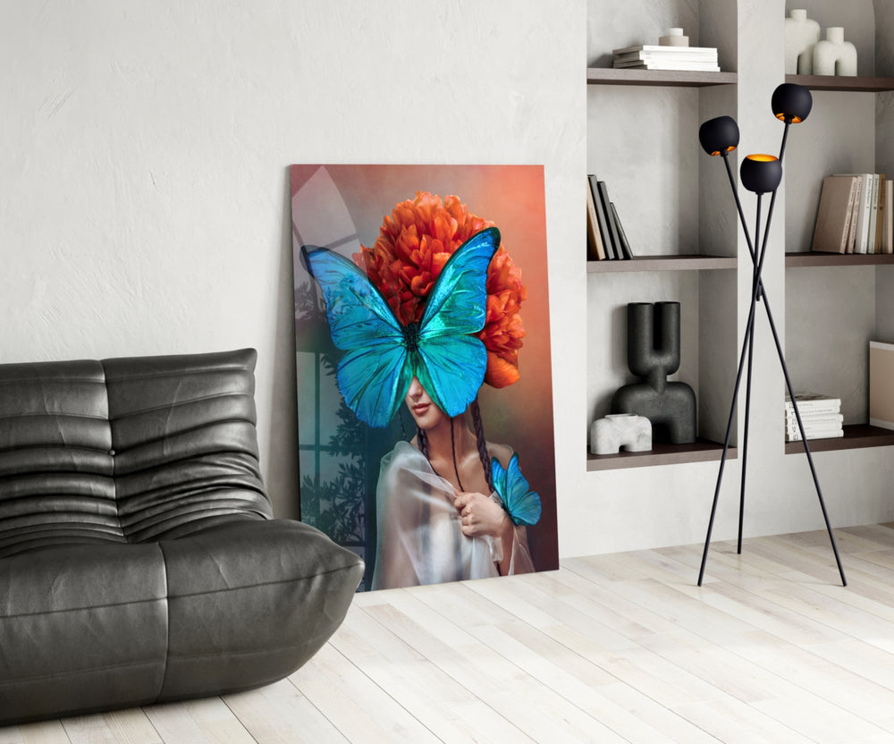 Butterfly Woman panel adding editorial pulse to a dressing area