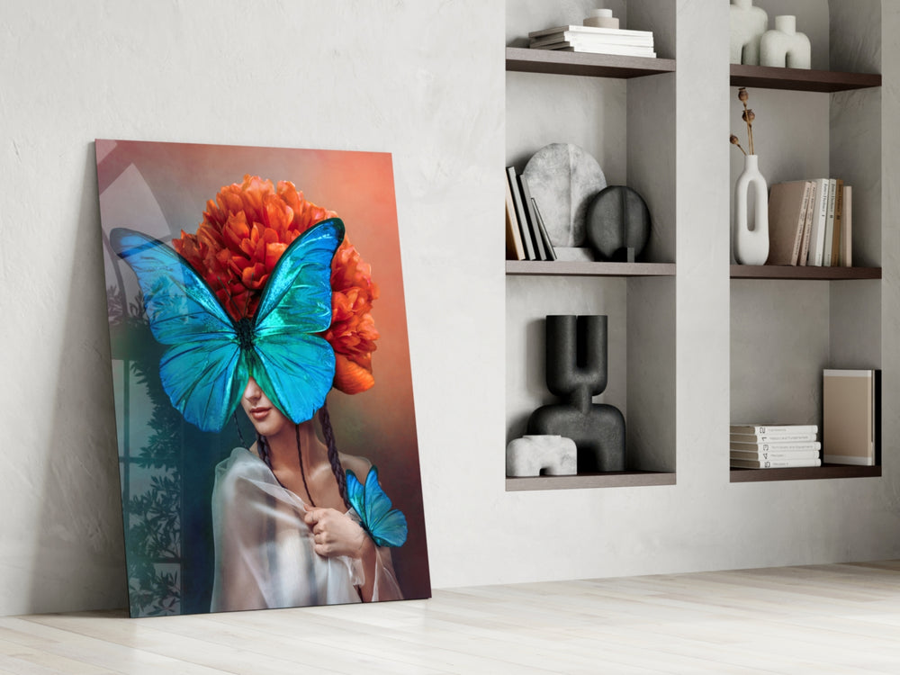 Butterfly Woman glass print enhancing a foyer with statement focal point