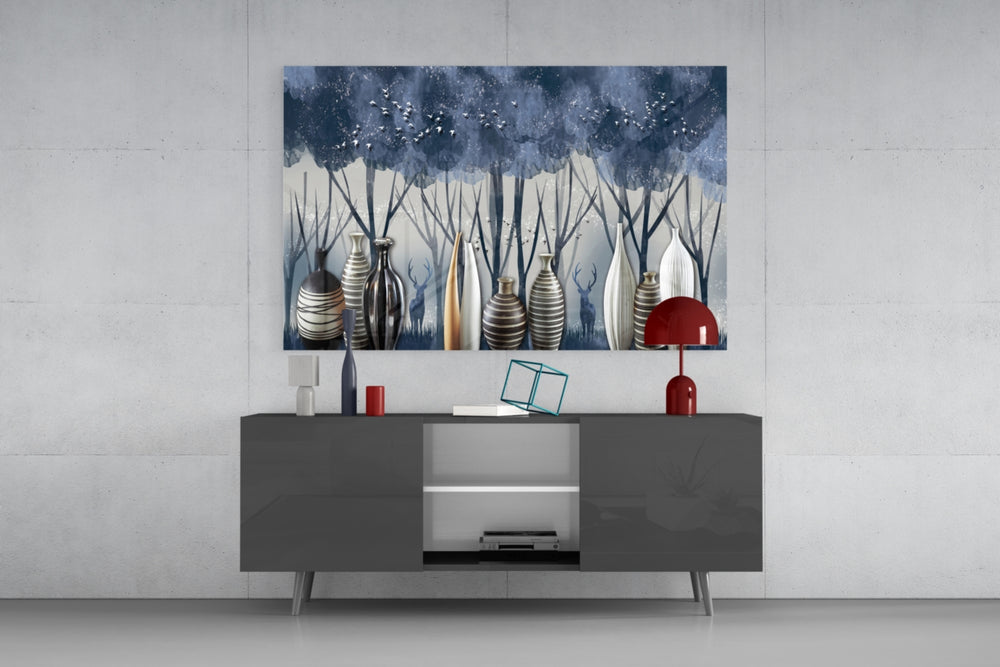 Vases and Trees panel catching low light to reveal its sculptural detail