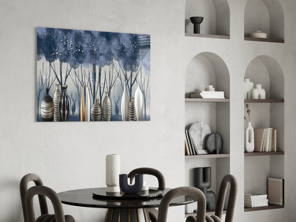 Vases and Trees panel adding statement focal point to a hallway