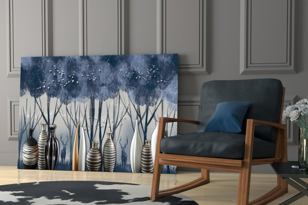 Vases and Trees glass print enhancing a foyer with curated drama