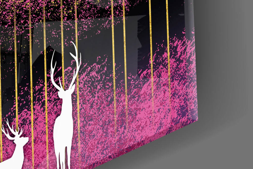 Birds and Deers artwork anchoring a wall with bold mystical palette