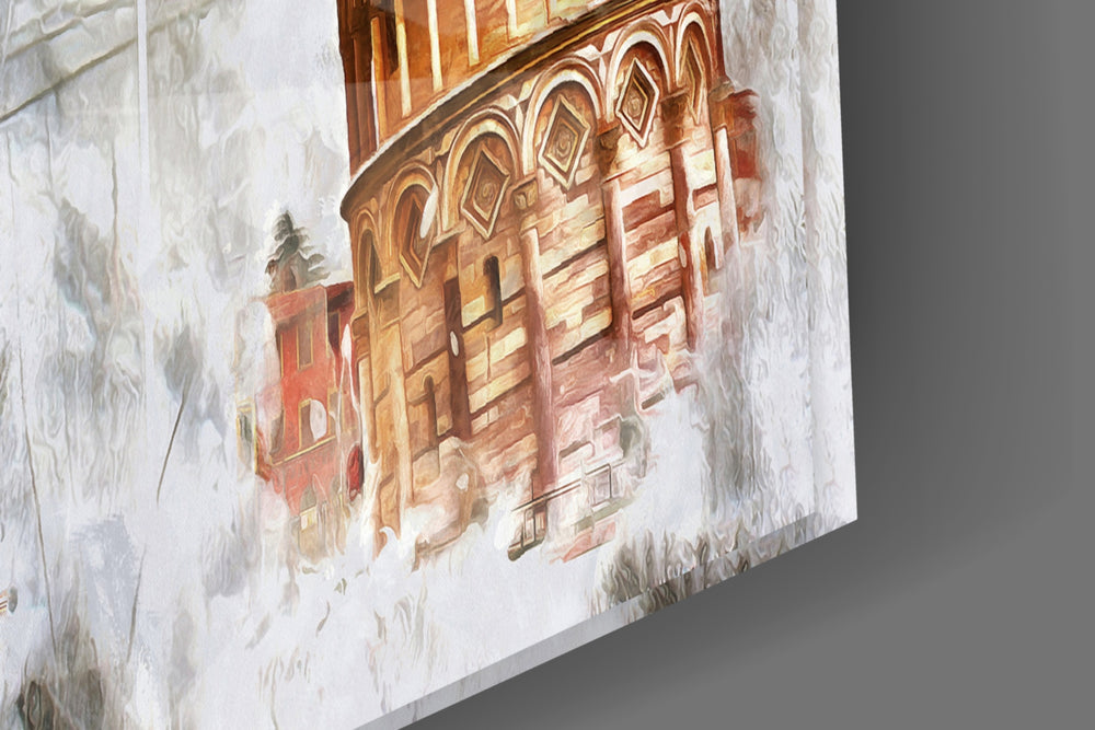 Famous Towers artwork anchoring a wall with warm traveler palette