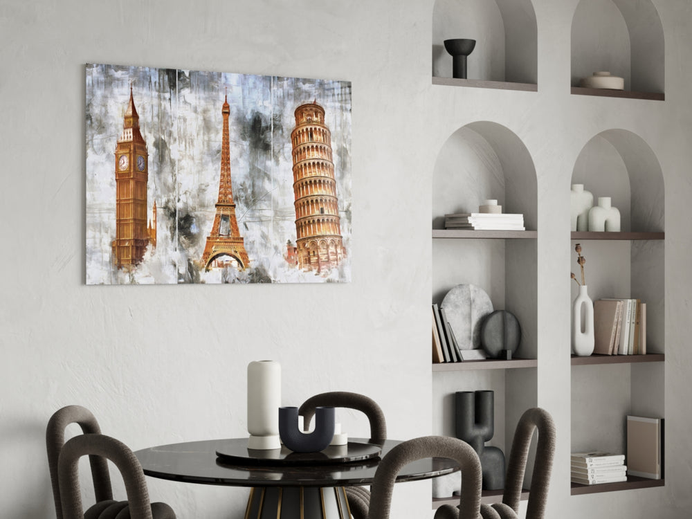 Famous Towers panel adding statement focal point to a foyer