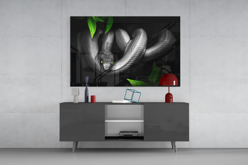 Snake panel catching low light to reveal its tactile scales