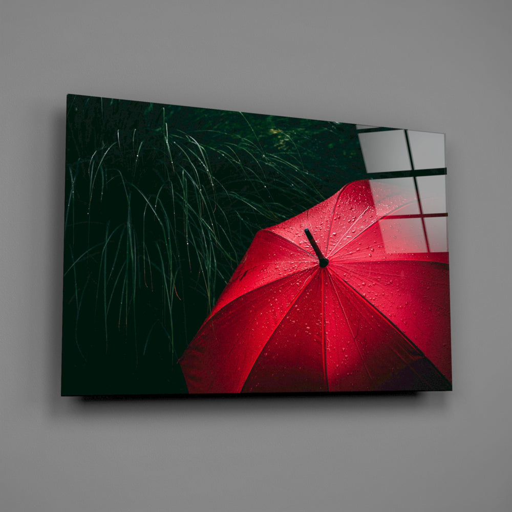 Scarlet-umbrella panel bringing romantic spark to a contemporary living space