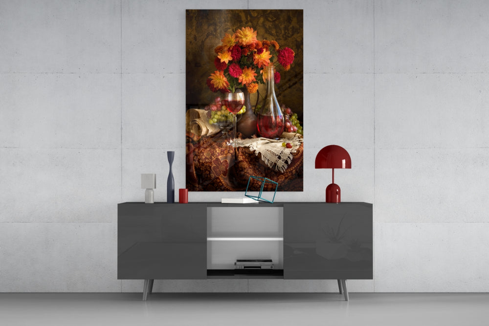 Chalice and Flowers panel catching soft light to reveal its dimensional grain