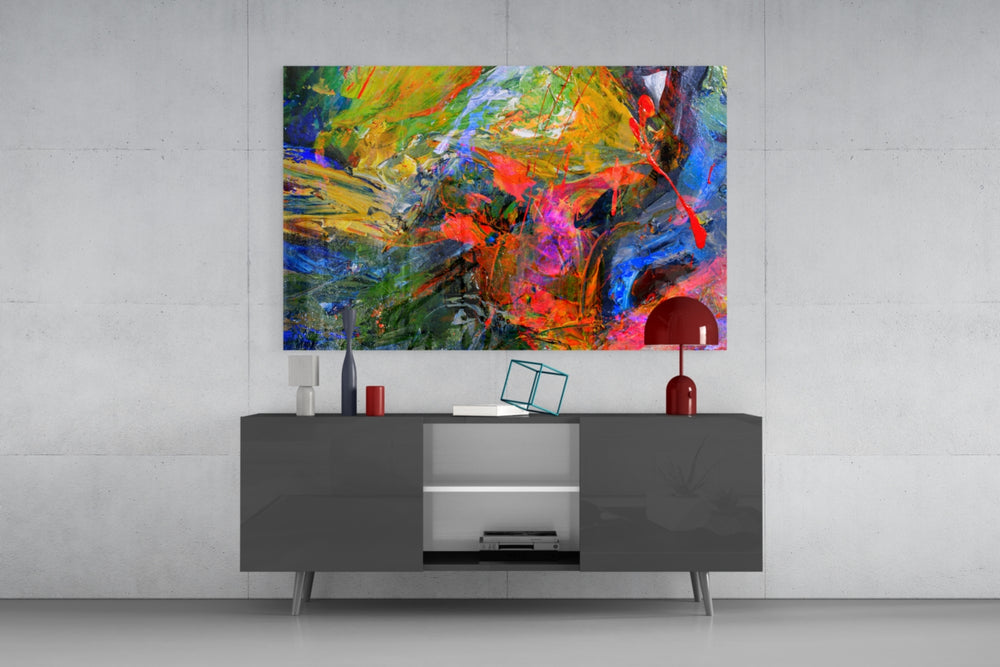 Color Explosion panel catching gallery light to reveal its kinetic burst