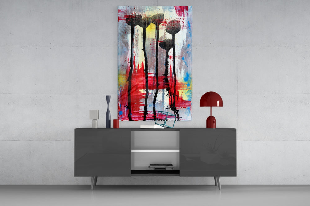 Flower Silhouettes panel catching low light to reveal its kinetic drips