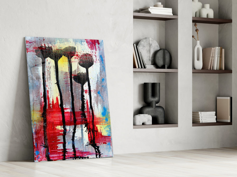 Flower Silhouettes glass print enhancing a foyer with painterly drama
