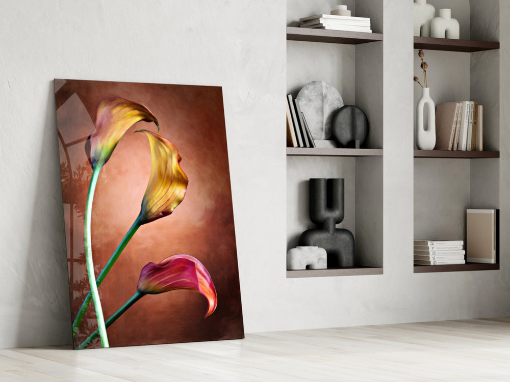 Tulips glass print enhancing a dressing area with painterly grace
