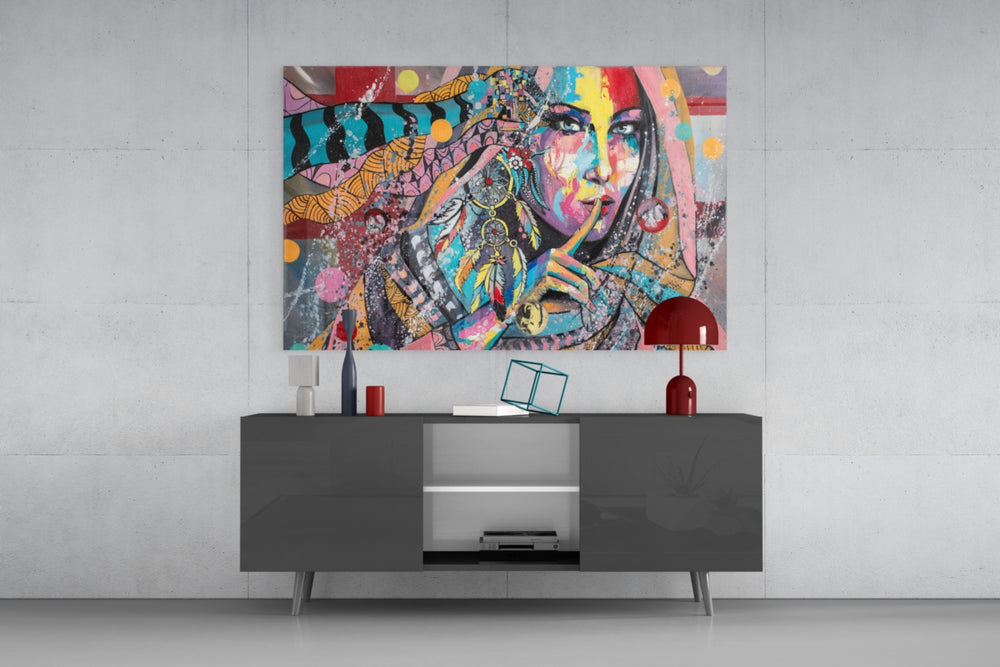 Shh Woman panel catching gallery light to reveal its tactile grain