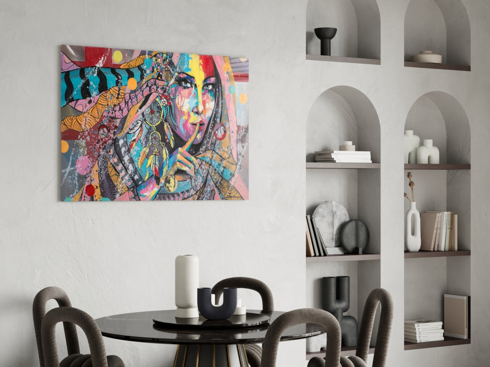 Shh Woman panel adding street-art mood to a man-cave