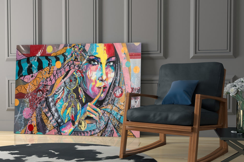 Shh Woman glass print enhancing a studio with maker spark
