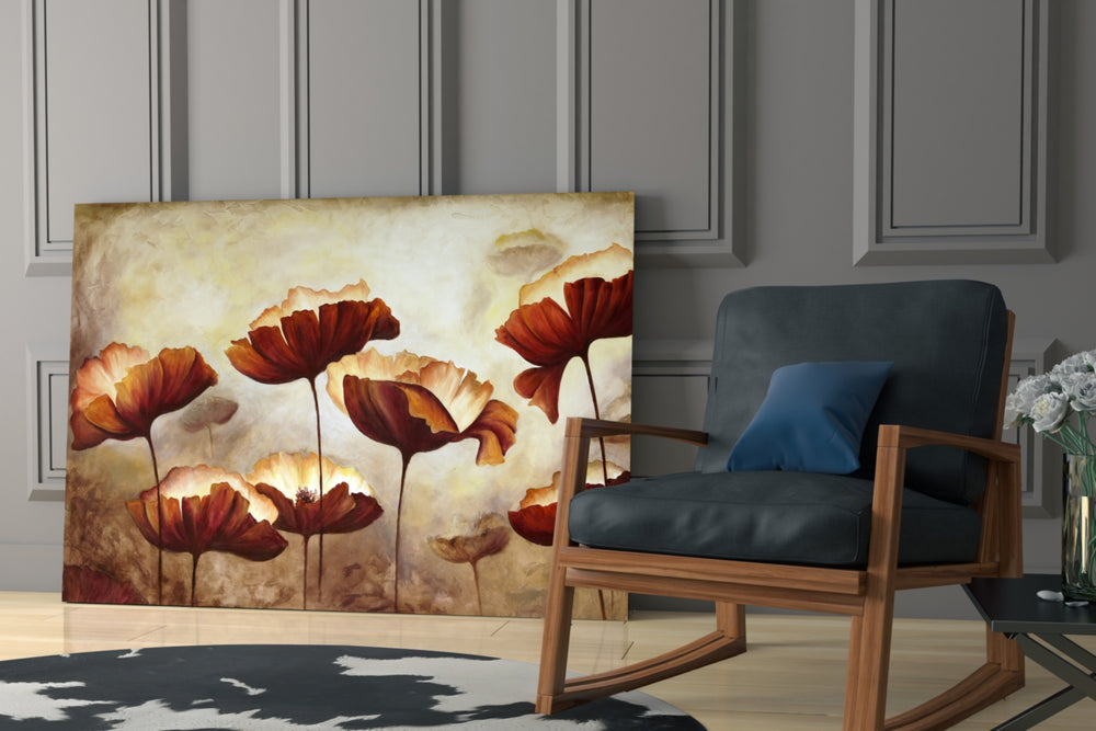 Poppy glass print enhancing a hallway with painterly poetry