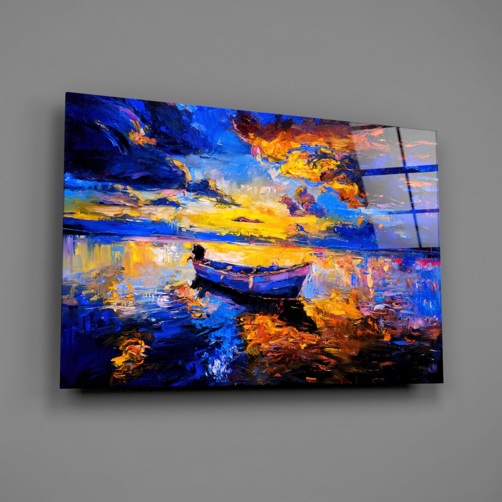 Cobalt-sunset panel bringing painterly drama to a contemporary living space