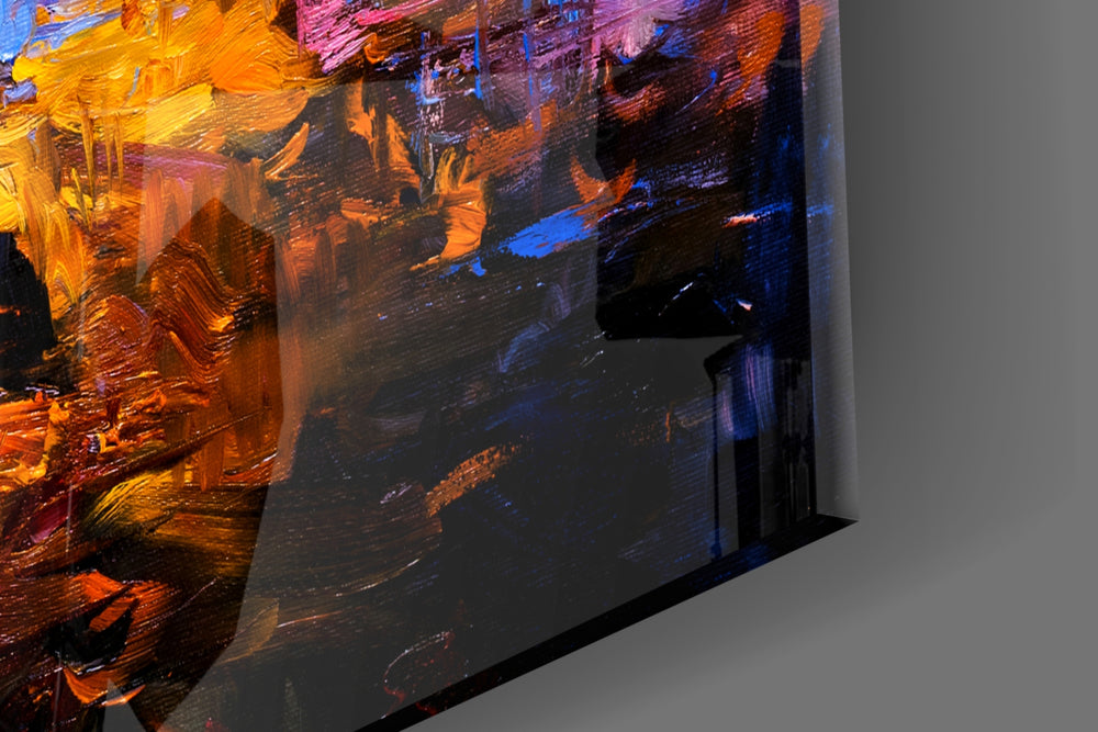Dark Blue Sunset artwork anchoring a wall with moody scenic palette