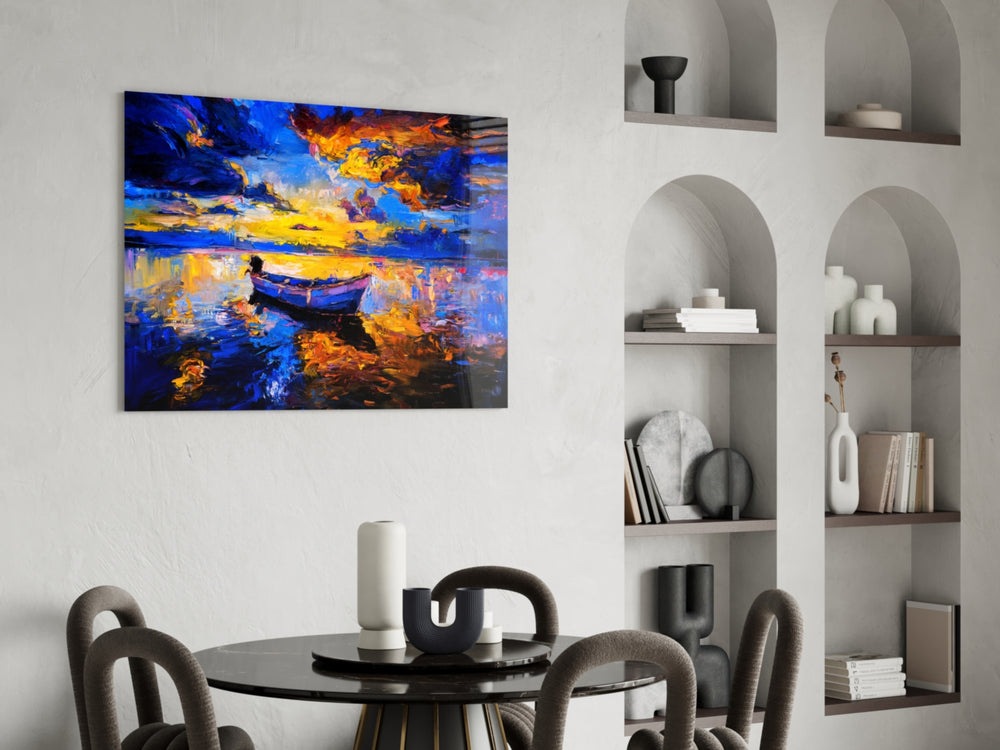Dark Blue Sunset panel adding contemplative mood to a man-cave