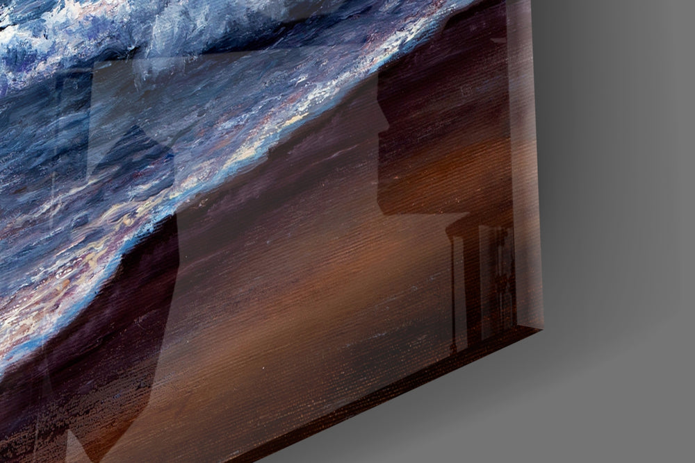 Waves artwork anchoring a wall with coastal scenic palette