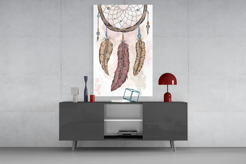 Dreamcatcher panel catching soft light to reveal its delicate detail