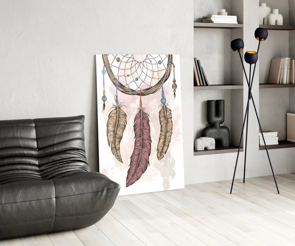 Dreamcatcher panel adding romantic spark to a powder room