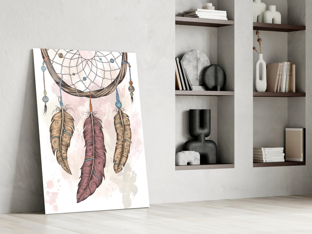 Dreamcatcher glass print enhancing a bedroom with serene wonder