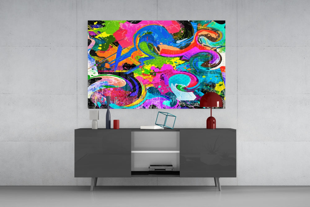 Ebruli panel catching gallery light to reveal its painterly chaos