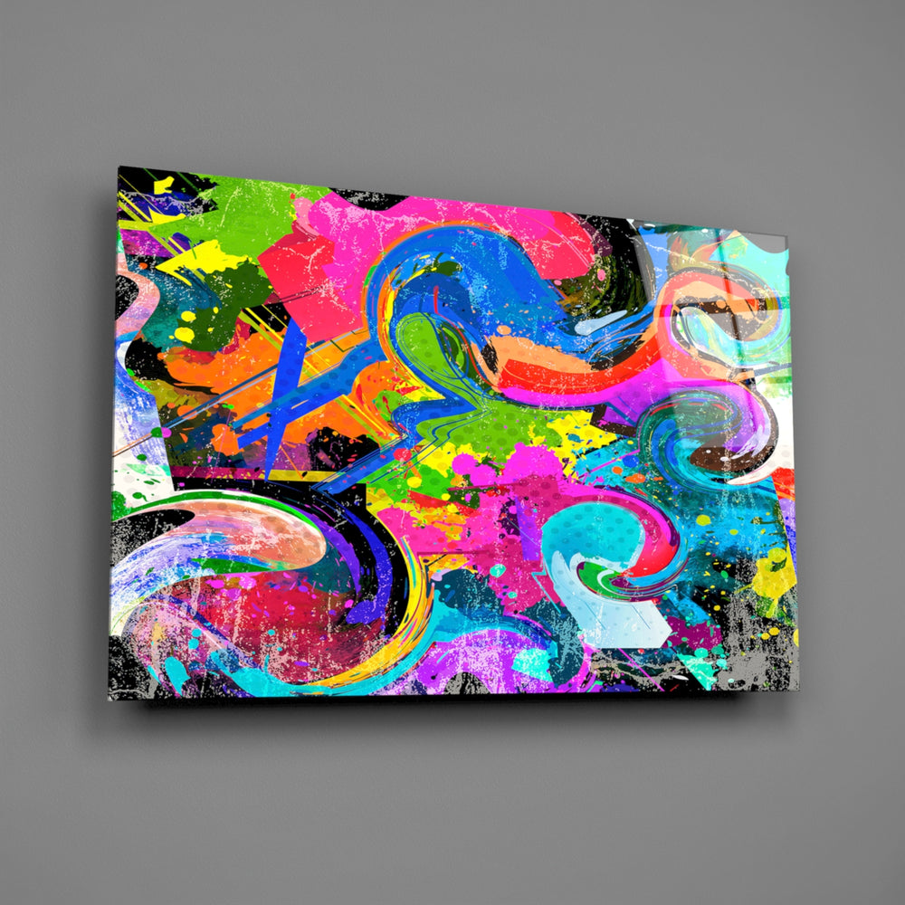 Graffiti-marbling panel bringing kinetic energy to a contemporary living space