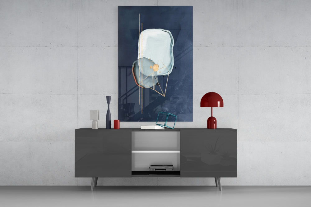 Abstract Blue panel catching gallery light to reveal its dimensional softness