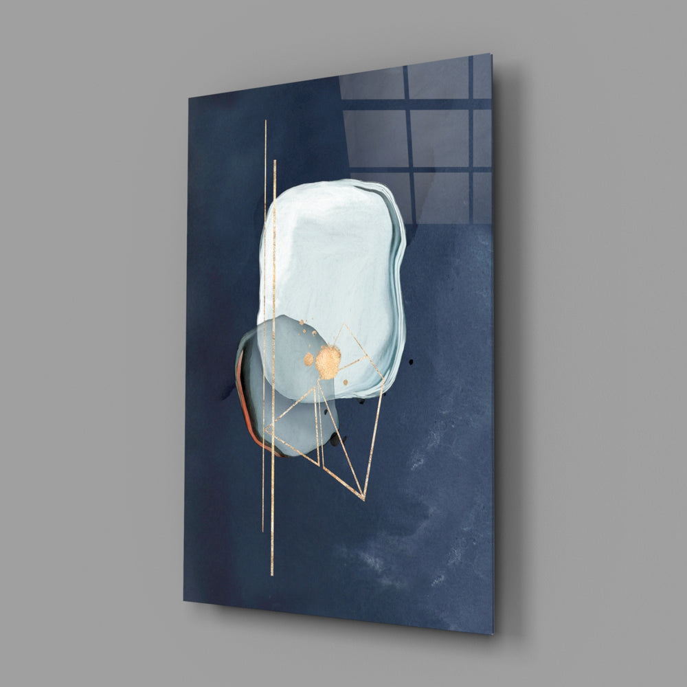 Navy-watercolor panel bringing modern drama to a contemporary living space