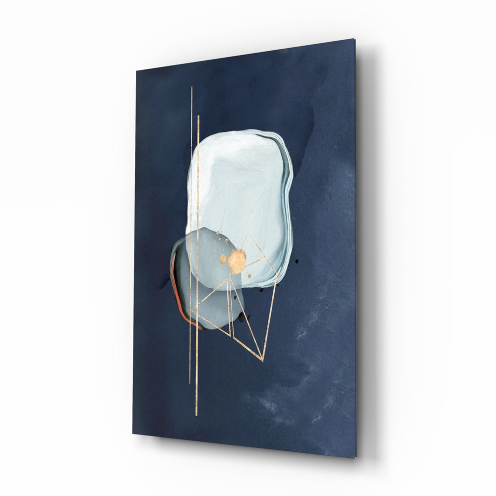Abstract Blue glass wall art displayed above a console in a designer interior