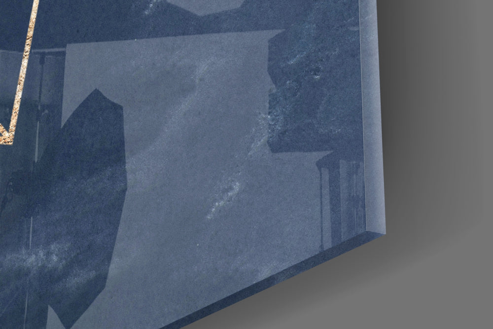 Abstract Blue artwork anchoring a wall with moody modern palette
