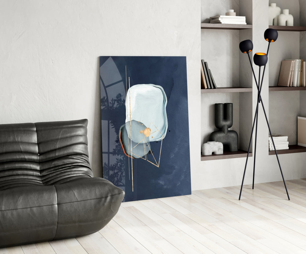 Abstract Blue panel adding serene drama to a bedroom