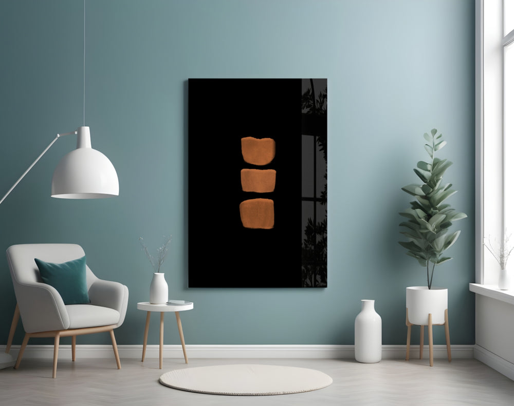 Abstract Column glass wall art styled above a desk in an editorial study