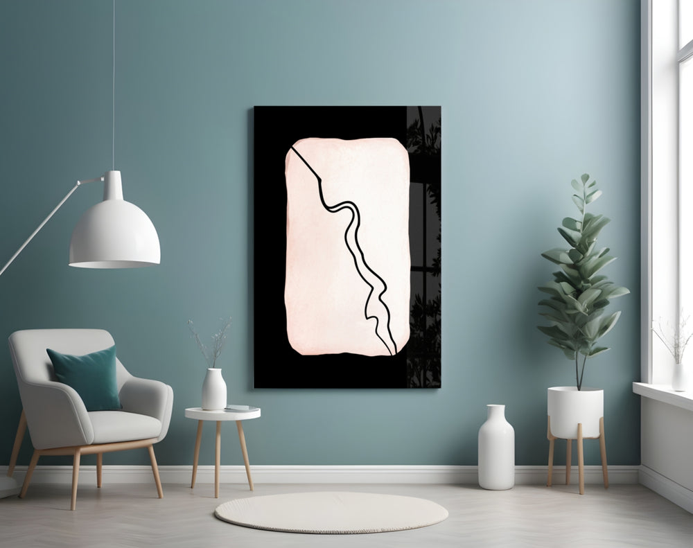 Abstract Distinction glass wall art styled above a desk in an editorial study
