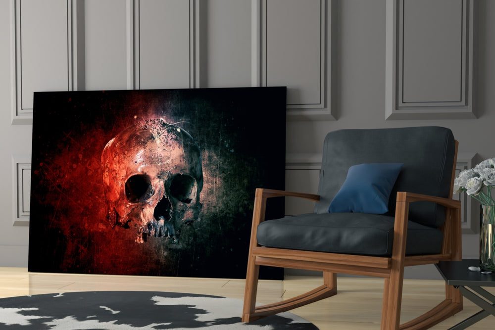 Skull glass print enhancing a teen room with edgy spirit