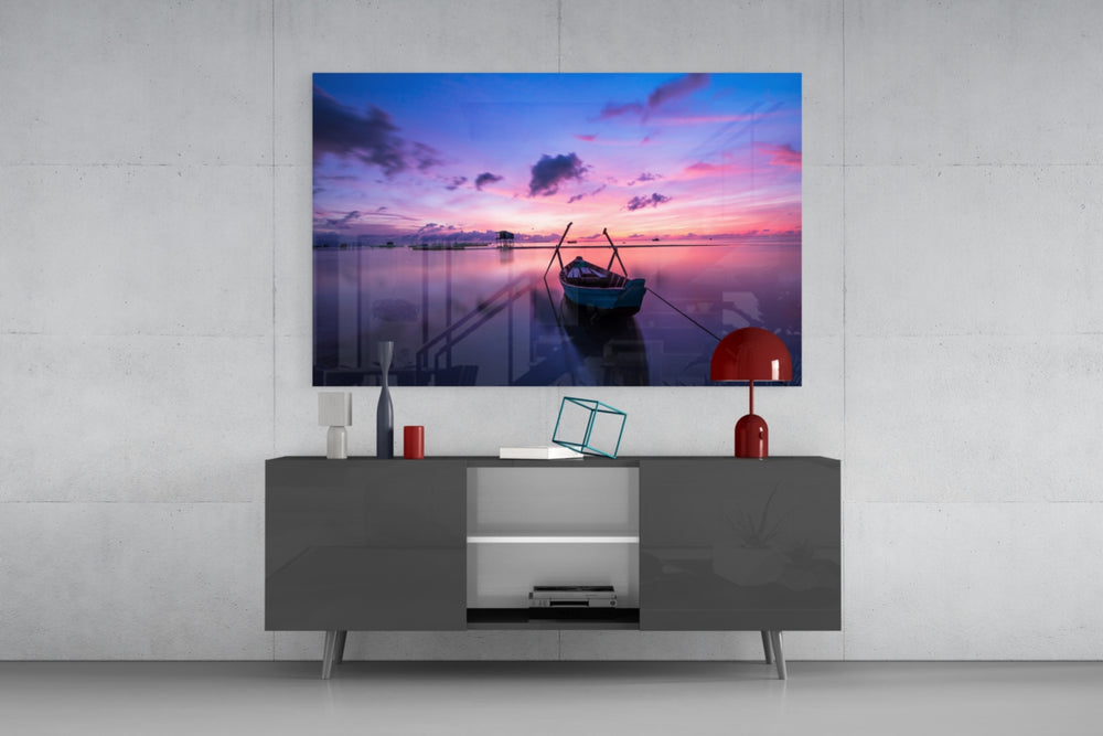 Sunset on the Boat panel catching soft light to reveal its mirrored calm