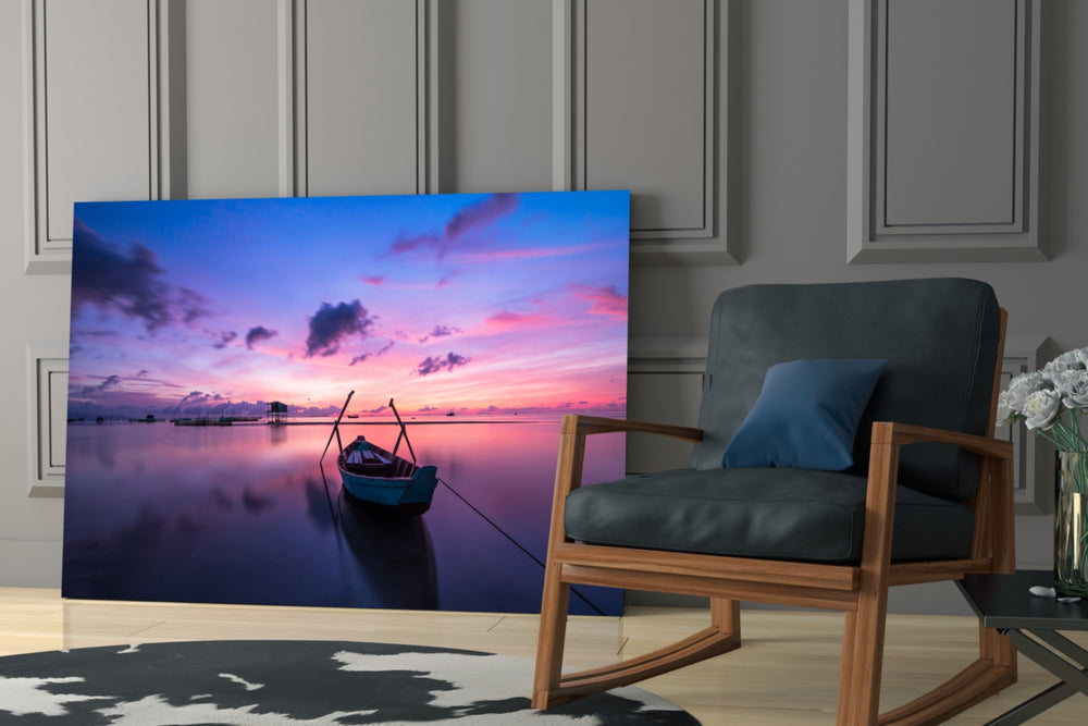 Sunset on the Boat glass print enhancing a meditation space with twilight wonder
