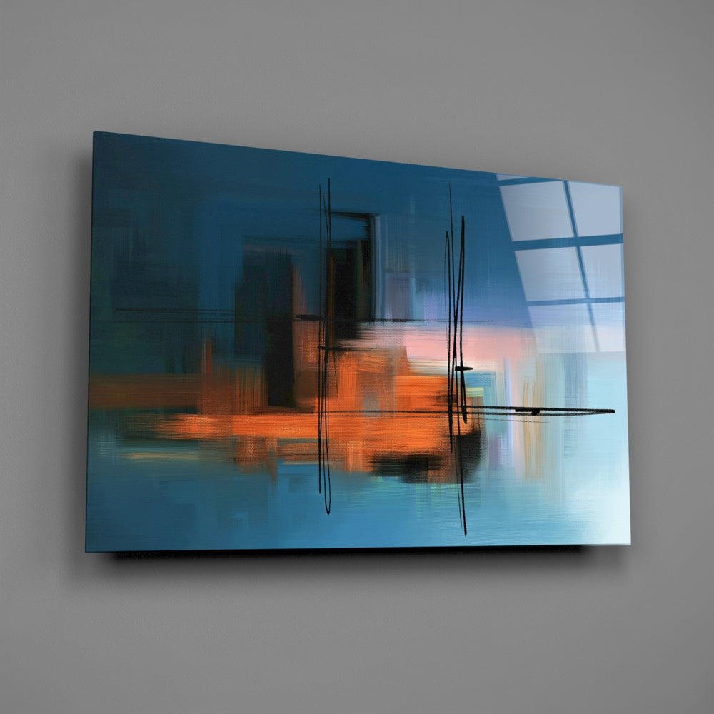 Cobalt-orange panel bringing editorial drama to a contemporary living space