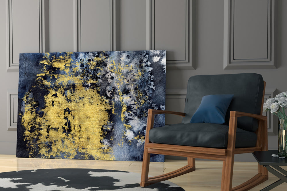 Gold Dust glass print enhancing a lounge with metallic mood