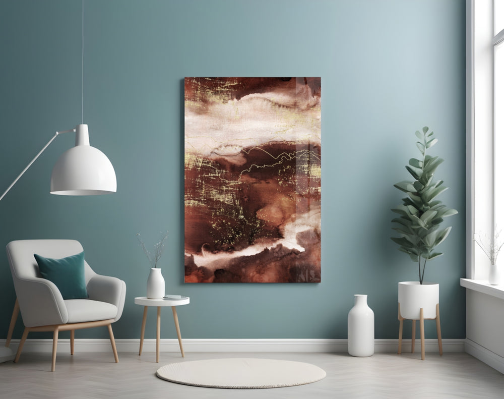 Abstract Earth glass wall art styled above a vanity in a powder room