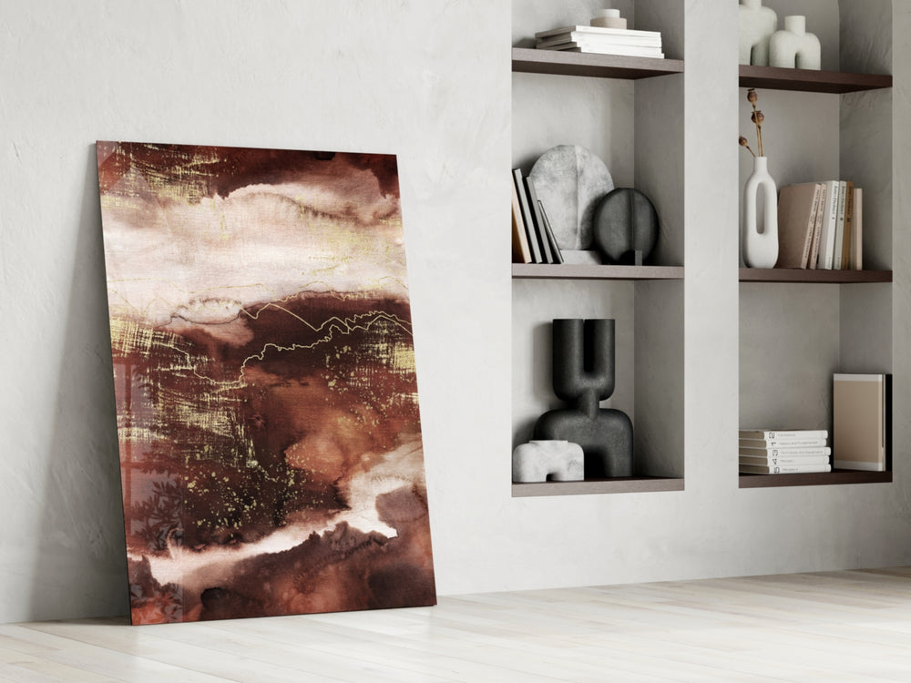 Abstract Earth glass print enhancing a lounge with metallic mood