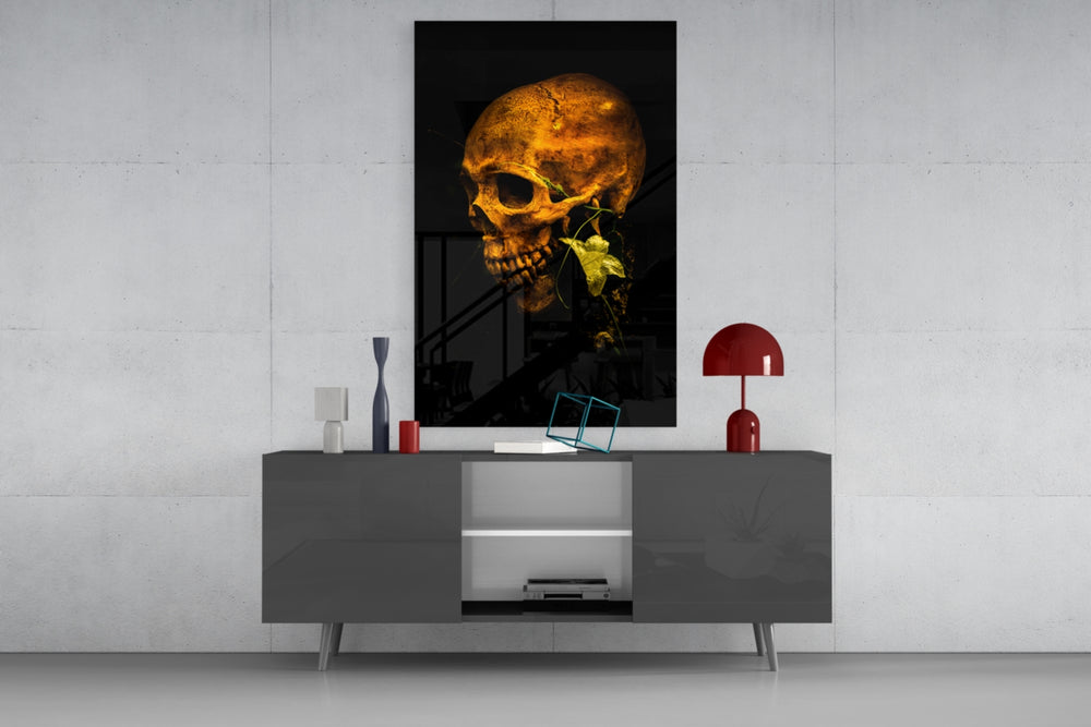 Flower and Skull panel catching low light to reveal its delicate poise