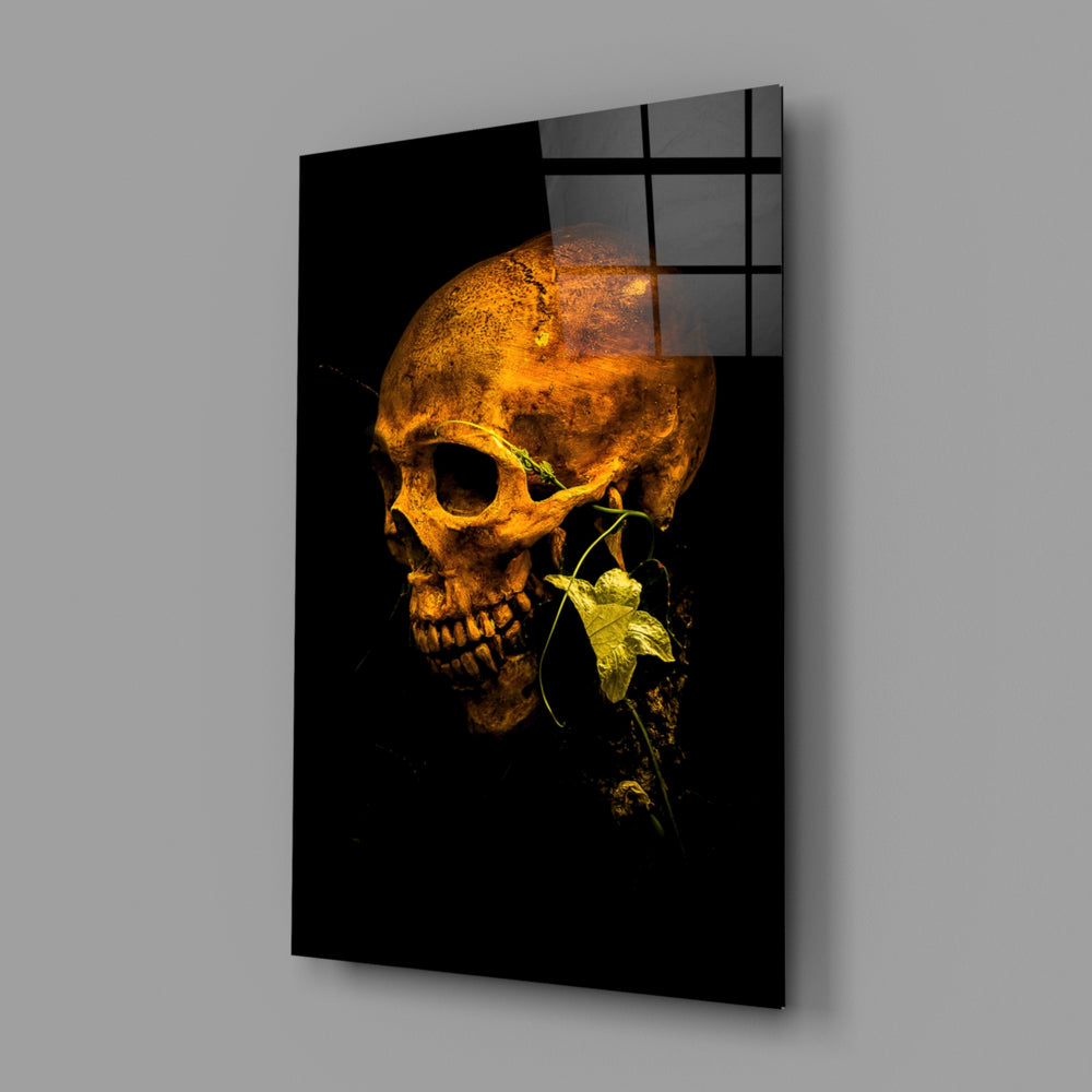 Bronze-skull panel bringing gothic mood to a contemporary living space