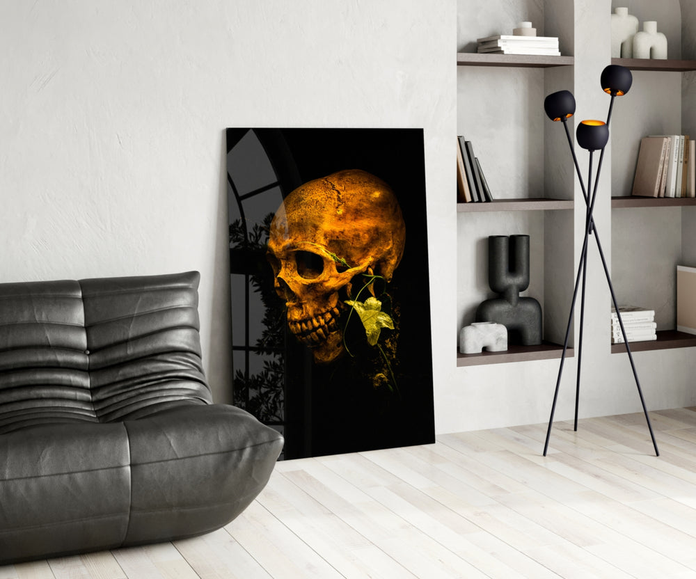 Flower and Skull panel adding botanical-noir mood to a man-cave