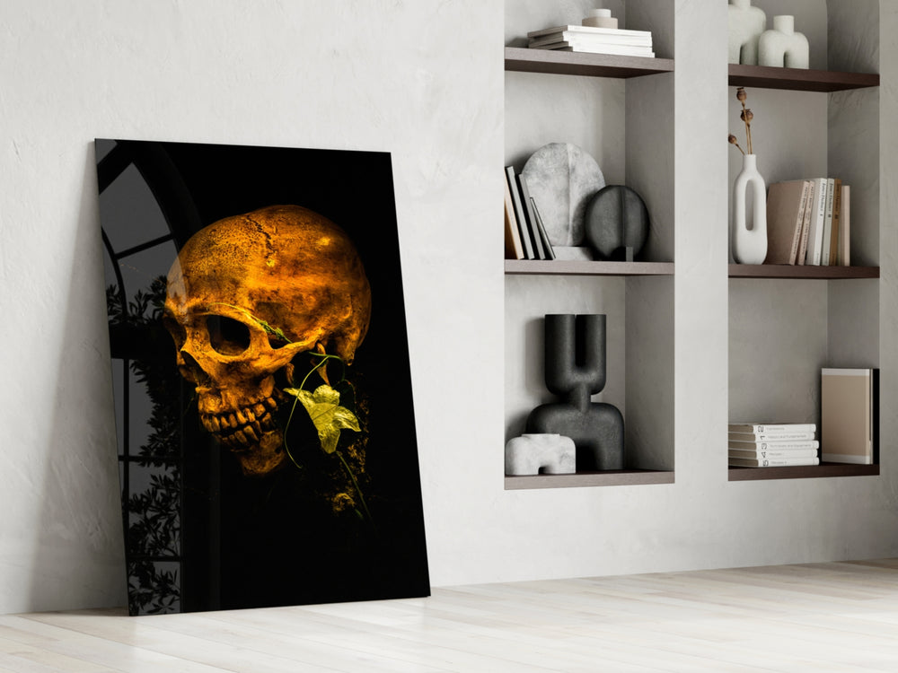 Flower and Skull glass print enhancing a teen room with edgy spirit