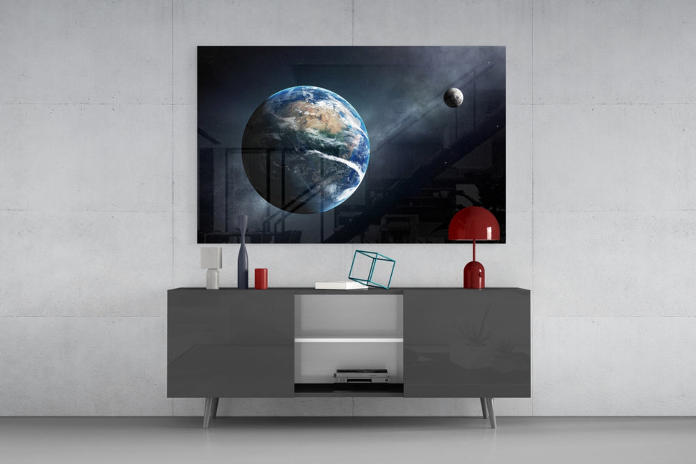 Earth panel catching low light to reveal its atmospheric haze