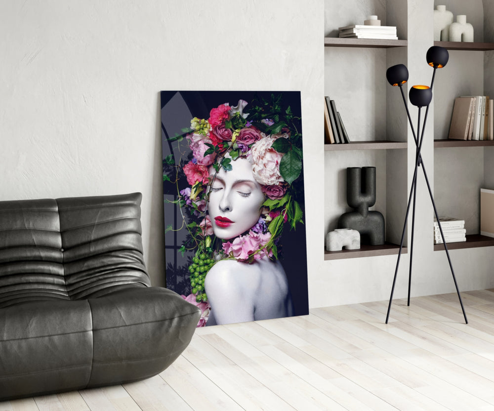 Flower and Woman panel adding editorial pulse to a dressing area