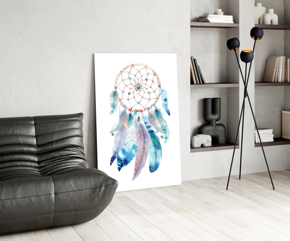 Dreamcatcher panel adding romantic spark to a powder room